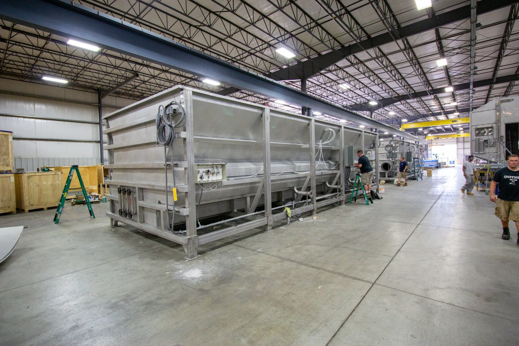 Multi-section stainless steel trough fit up inside the Northern Manufacturing facility