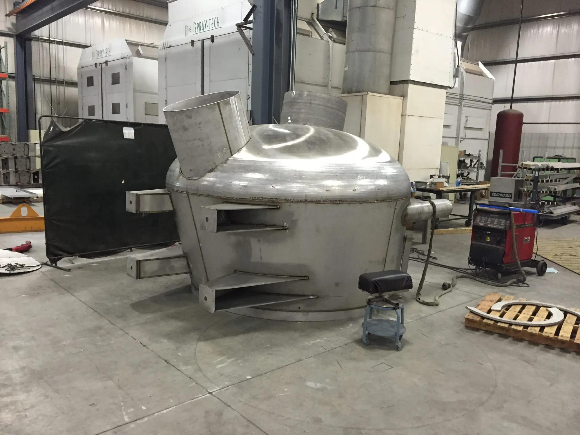 Stainless steel cyclone separator volute body in the Northern Manufacturing fabrication shop