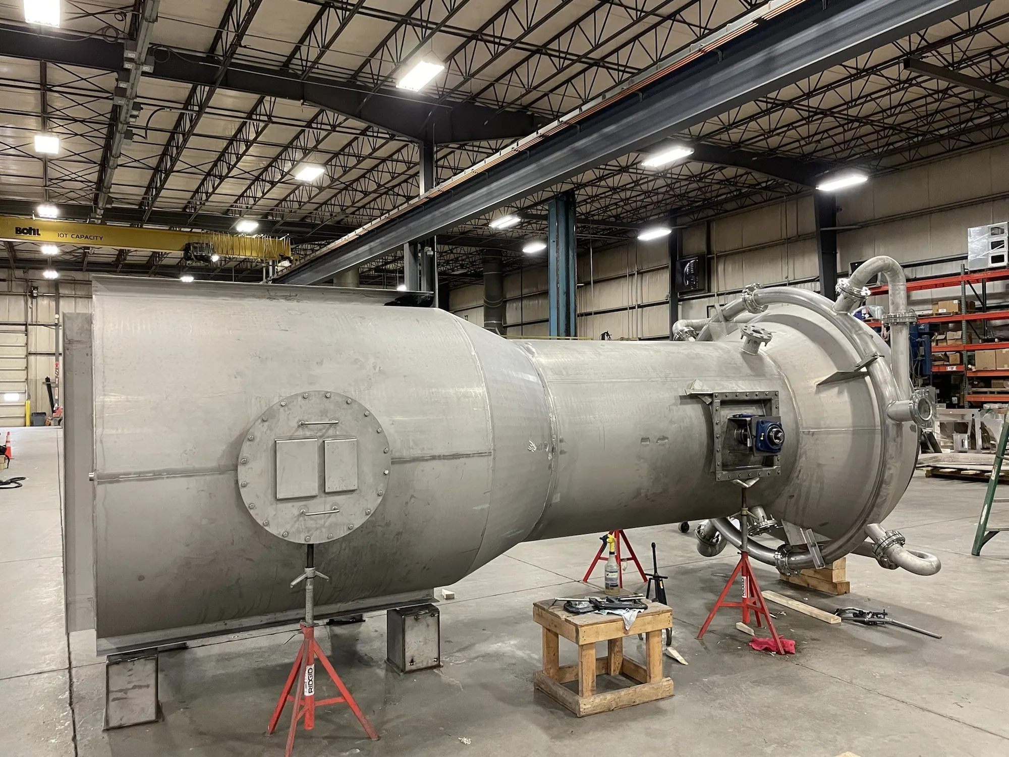 stainless air-quality vessel staged in the Northern fabrication bay