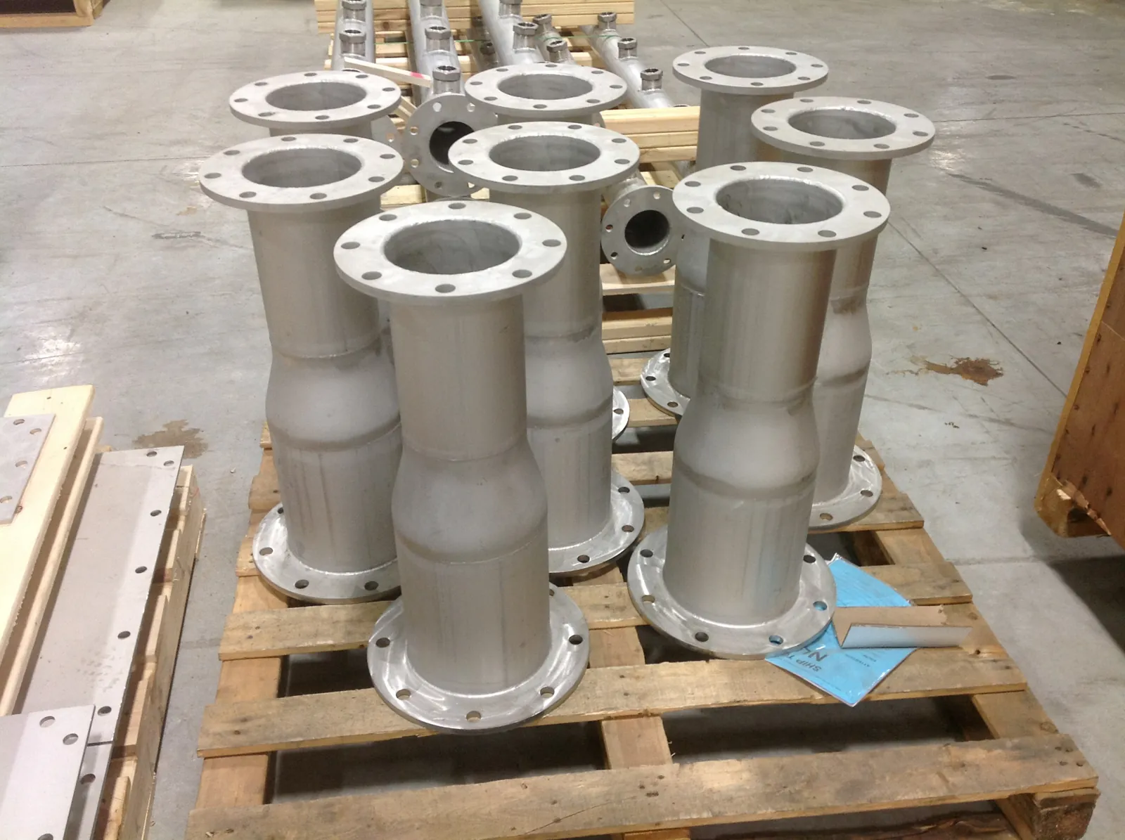 flanged stainless process spools staged on a pallet at Northern