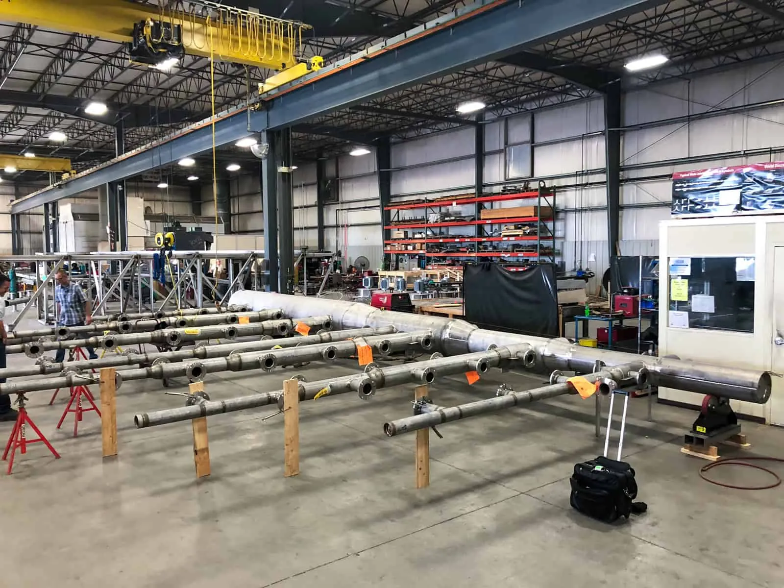 Duplex stainless steel process pipe welding inside the fabrication facility